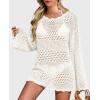imagePRETTYGARDEN Womens Swimsuit Cover Up Long Sleeve Knit Crochet Bathing Suit Swimwear Beach Dress Summer Vacation OutfitsWhite