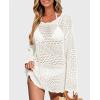 imagePRETTYGARDEN Womens Swimsuit Cover Up Long Sleeve Knit Crochet Bathing Suit Swimwear Beach Dress Summer Vacation OutfitsWhite