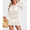 imagePRETTYGARDEN Womens Swimsuit Cover Up Long Sleeve Knit Crochet Bathing Suit Swimwear Beach Dress Summer Vacation OutfitsWhite