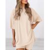imagePRETTYGARDEN Womens Two Piece Lounge Set 2025 Summer Casual Oversized Shirts Biker Shorts Matching Airport Travel OutfitBeige