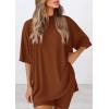 imagePRETTYGARDEN Womens Two Piece Lounge Set 2025 Summer Casual Oversized Shirts Biker Shorts Matching Airport Travel OutfitBrown