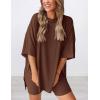 imagePRETTYGARDEN Womens Two Piece Lounge Set 2025 Summer Casual Oversized Shirts Biker Shorts Matching Airport Travel OutfitLight Coffee