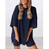 imagePRETTYGARDEN Womens Two Piece Lounge Set 2025 Summer Casual Oversized Shirts Biker Shorts Matching Airport Travel OutfitNavy