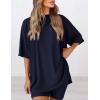 imagePRETTYGARDEN Womens Two Piece Lounge Set 2025 Summer Casual Oversized Shirts Biker Shorts Matching Airport Travel OutfitNavy