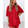 imagePRETTYGARDEN Womens Two Piece Lounge Set 2025 Summer Casual Oversized Shirts Biker Shorts Matching Airport Travel OutfitRed