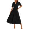 imagePRETTYGARDEN Womens 2025 Summer Midi Dress Short Sleeve V Neck Ruffle Tiered Flowy A Line Casual Beach Dress with PocketsBlack