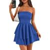 imagePRETTYGARDEN Womens 2025 Summer Strapless Tube Mini Dress Off Shoulder Smocked Ruffle A Line Flowy Short Party Club DressesRoyal Blue