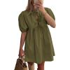 imagePRETTYGARDEN Womens Summer Casual Short Sleeve Dresses A Line Bow Tie Front Babydoll Loose Cute Mini Dress with PocketsArmy Green