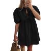 imagePRETTYGARDEN Womens Summer Casual Short Sleeve Dresses A Line Bow Tie Front Babydoll Loose Cute Mini Dress with PocketsBlack