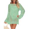 imagePRETTYGARDEN Womens Swimsuit Cover Up Long Sleeve Knit Crochet Bathing Suit Swimwear Beach Dress Summer Vacation OutfitsGreen
