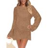 imagePRETTYGARDEN Womens Swimsuit Cover Up Long Sleeve Knit Crochet Bathing Suit Swimwear Beach Dress Summer Vacation OutfitsKhaki