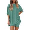 imagePRETTYGARDEN Womens Two Piece Lounge Set 2025 Summer Casual Oversized Shirts Biker Shorts Matching Airport Travel OutfitFruit Green