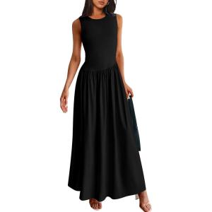 imagePRETTYGARDEN Womens Maxi Sundress Casual Summer 2025 Sleeveless Asymmetrical Drop Waist Patchwork Long Flowy Tank DressesBlack