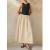 imagePRETTYGARDEN Women Maxi Dresses 2025 Summer Casual Sleeveless Patchwork Knit Tank Dress Flowy Beach Sundress Long DressBeige Black
