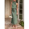 imagePRETTYGARDEN Womens 2025 Summer Satin Dress Elegant Sleeveless Mock Neck Cocktail Party Maxi DressesArmy Green