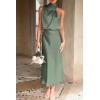imagePRETTYGARDEN Womens 2025 Summer Satin Dress Elegant Sleeveless Mock Neck Cocktail Party Maxi DressesArmy Green