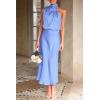 imagePRETTYGARDEN Womens 2025 Summer Satin Dress Elegant Sleeveless Mock Neck Cocktail Party Maxi DressesBlue