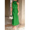 imagePRETTYGARDEN Womens 2025 Summer Satin Dress Elegant Sleeveless Mock Neck Cocktail Party Maxi DressesBright Green