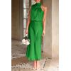 imagePRETTYGARDEN Womens 2025 Summer Satin Dress Elegant Sleeveless Mock Neck Cocktail Party Maxi DressesBright Green