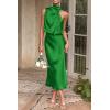 imagePRETTYGARDEN Womens 2025 Summer Satin Dress Elegant Sleeveless Mock Neck Cocktail Party Maxi DressesBright Green