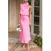 imagePRETTYGARDEN Womens 2025 Summer Satin Dress Elegant Sleeveless Mock Neck Cocktail Party Maxi DressesBright Pink