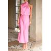 imagePRETTYGARDEN Womens 2025 Summer Satin Dress Elegant Sleeveless Mock Neck Cocktail Party Maxi DressesBright Pink