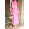 imagePRETTYGARDEN Womens 2025 Summer Satin Dress Elegant Sleeveless Mock Neck Cocktail Party Maxi DressesBright Pink