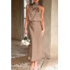 imagePRETTYGARDEN Womens 2025 Summer Satin Dress Elegant Sleeveless Mock Neck Cocktail Party Maxi DressesChampagne