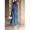 imagePRETTYGARDEN Womens 2025 Summer Satin Dress Elegant Sleeveless Mock Neck Cocktail Party Maxi DressesDark Blue