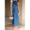 imagePRETTYGARDEN Womens 2025 Summer Satin Dress Elegant Sleeveless Mock Neck Cocktail Party Maxi DressesDark Blue