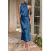 imagePRETTYGARDEN Womens 2025 Summer Satin Dress Elegant Sleeveless Mock Neck Cocktail Party Maxi DressesDark Blue