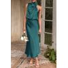 imagePRETTYGARDEN Womens 2025 Summer Satin Dress Elegant Sleeveless Mock Neck Cocktail Party Maxi DressesDark Green