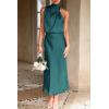 imagePRETTYGARDEN Womens 2025 Summer Satin Dress Elegant Sleeveless Mock Neck Cocktail Party Maxi DressesDark Green