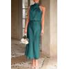 imagePRETTYGARDEN Womens 2025 Summer Satin Dress Elegant Sleeveless Mock Neck Cocktail Party Maxi DressesDark Green
