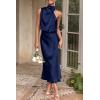 imagePRETTYGARDEN Womens 2025 Summer Satin Dress Elegant Sleeveless Mock Neck Cocktail Party Maxi DressesDark Navy