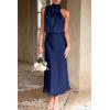 imagePRETTYGARDEN Womens 2025 Summer Satin Dress Elegant Sleeveless Mock Neck Cocktail Party Maxi DressesDark Navy