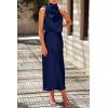 imagePRETTYGARDEN Womens 2025 Summer Satin Dress Elegant Sleeveless Mock Neck Cocktail Party Maxi DressesDark Navy