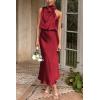 imagePRETTYGARDEN Womens 2025 Summer Satin Dress Elegant Sleeveless Mock Neck Cocktail Party Maxi DressesDark Wine Red
