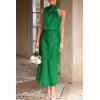 imagePRETTYGARDEN Womens 2025 Summer Satin Dress Elegant Sleeveless Mock Neck Cocktail Party Maxi DressesGreen