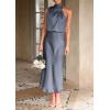 imagePRETTYGARDEN Womens 2025 Summer Satin Dress Elegant Sleeveless Mock Neck Cocktail Party Maxi DressesGrey Blue