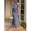 imagePRETTYGARDEN Womens 2025 Summer Satin Dress Elegant Sleeveless Mock Neck Cocktail Party Maxi DressesGrey Blue