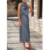 imagePRETTYGARDEN Womens 2025 Summer Satin Dress Elegant Sleeveless Mock Neck Cocktail Party Maxi DressesGrey Blue