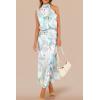 imagePRETTYGARDEN Womens 2025 Summer Satin Dress Elegant Sleeveless Mock Neck Cocktail Party Maxi DressesPrint Blue