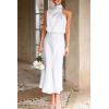 imagePRETTYGARDEN Womens 2025 Summer Satin Dress Elegant Sleeveless Mock Neck Cocktail Party Maxi DressesWhite