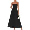 imagePRETTYGARDEN Womens Strapless Wedding Guest Dresses 2025 Summer Trendy Elegant Smocked Tube Top Maxi Long Flowy SundressBlack