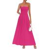 imagePRETTYGARDEN Womens Strapless Wedding Guest Dresses 2025 Summer Trendy Elegant Smocked Tube Top Maxi Long Flowy SundressRose Red