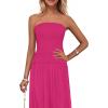 imagePRETTYGARDEN Womens Strapless Wedding Guest Dresses 2025 Summer Trendy Elegant Smocked Tube Top Maxi Long Flowy SundressRose Red