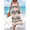 imagePRETTYGARDEN Womens Summer Boho Maxi Dress Casual Sleeveless Square Neck Floral A Line Smocked Beach Dresses with PocketsFloral Apricot Black