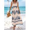 imagePRETTYGARDEN Womens Summer Boho Maxi Dress Casual Sleeveless Square Neck Floral A Line Smocked Beach Dresses with PocketsFloral Apricot Navy
