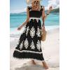 imagePRETTYGARDEN Womens Summer Boho Maxi Dress Casual Sleeveless Square Neck Floral A Line Smocked Beach Dresses with PocketsFloral Black Apricot